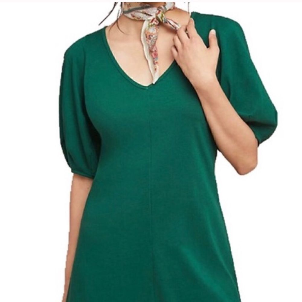 Velvet for Anthropologie Green Front-Seamed Statement Puff Sleeve Dress Size XS - Picture 3 of 10